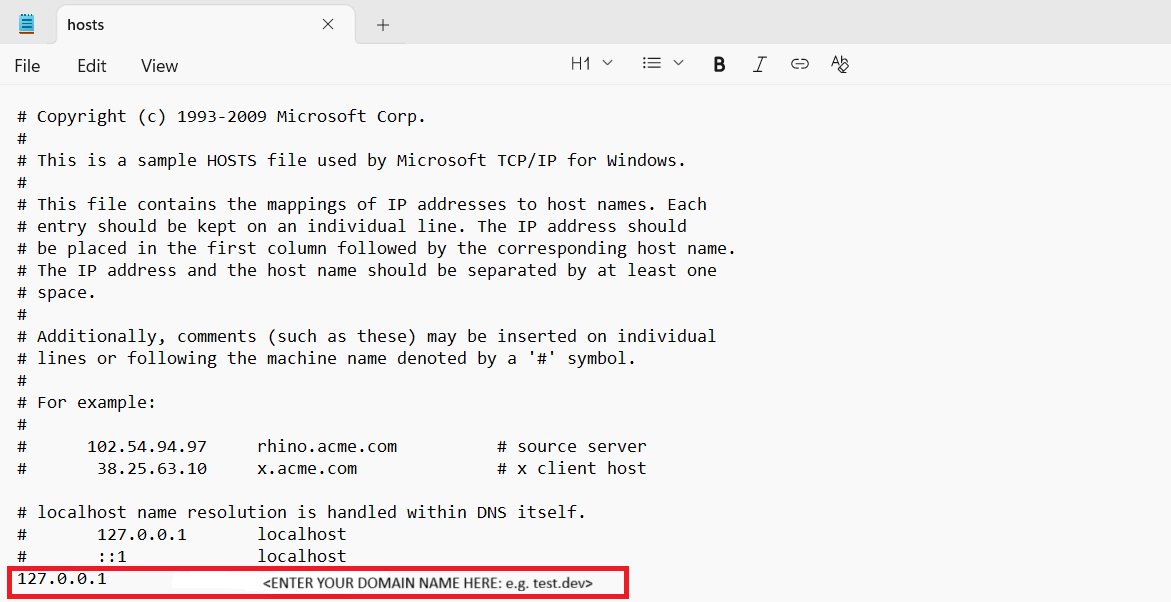 hosts file example
